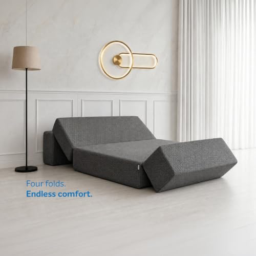 Image of Sleepwell Sofa Cum Bed | 3 Seater 75x60x7 Inch - Folds into a Queen Bed | Comfortable by Day, Supportive by Night Resitec Foam | Washable Zip Cover | Grey | 3 Years Warranty