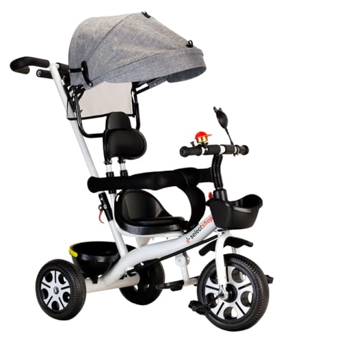 SELECTSHOP Triciclo para Bebe Triciclo Montable De 4 A 10 Años Carriola Montable con Sombrilla para Sol Silla Ajustable Carrito de Paseo...