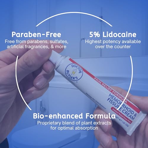 Image of Doctor Butler's Hemorrhoid & Fissure Cream - Instant Pain Relief with Lidocaine, Fast Acting Hemorrhoid Treatment for Relief from External Itching and Burning (1 oz.)