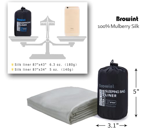 Image of Browint Silk Sleeping Bag Liner, Silk Sleep Sack, Extra Wide 87 inchx43 inch, Lightweight Travel Sheet for Hotels, More Colors for Option, Reinforced Gussets