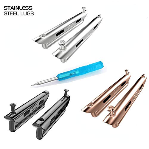 ONELANKS Watch Band Connector Kit for Apple Watch, Metal Replacement Adapter for iWatch Straps Series 8 7 (41mm) Series 6 5 4 SE (40mm) Series 3 2 1 (38mm) Silver+Black+Rose Gold