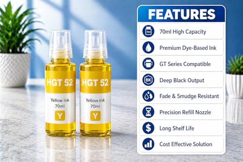 Image of ROHINK GT51 GT52 Ink Refill Dye Ink Compatible with HP Ink Tank 115, 310, 315, 319, 410, 415, 416, 419, 455, 500, 515, 530, 615, GT 5810, GT 5811, GT 5820 (HP HGT52 Yellow Pack 2)