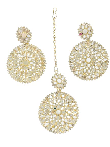 THE OPAL FACTORY Gold Plated Traditional Tikka with earrings in Mirror Work for Women and Girls (B0BJ281PNX) Amazon Price History, Amazon Price Tracker