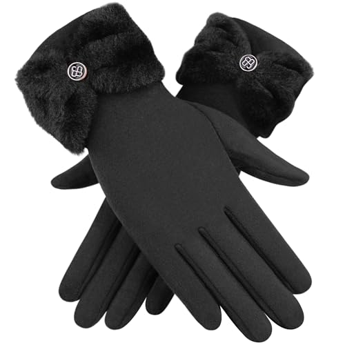 ZASFOU Damen Winter Touchscreen Handschuhe Warm Thermo Winterhandschuhe Plüsch Schleife Manschetten für Frauen Geschenk Kaltes Wetter