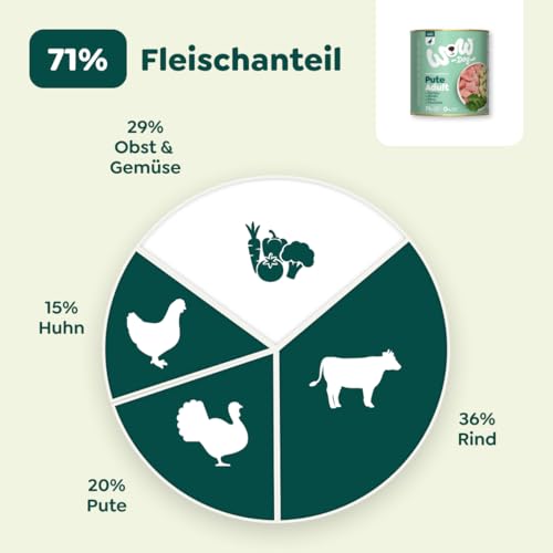 WOW Dog Hunde-Nassfutter mit Pute | Enthält Vitamine und Mineralien, ohne Getreide und Zucker | 400 g / 12er Pack