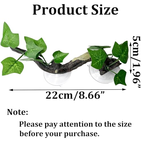 Image of PINVNBY Reptile Corner Branch Resin Climb Tree Branch Decor with Leaves Terrarium Plant Decoration with Suction Cup Gecko Plant Ornament for Amphibian Lizard Snake Climbing (1 Pcs)