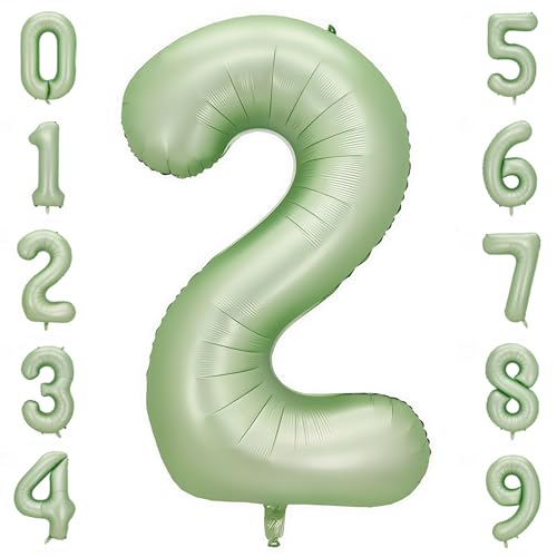 Image of Sage Green 2 Number Balloon,Olive Green 2 Balloons 40 Inch Large Helium Foil Mylar Birthday Balloons for Boy Girl Baby Shower Birthday Jungle Party Decorations
