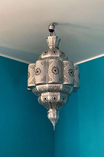 Orientalische Lampe Pendelleuchte Silber Roubla 120cm E27 Lampenfassung | Marokkanische Design Hängeleuchte Leuchte aus… – Bild 5