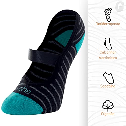 Kit 03 Pares Meias Sapatilha Listrada Antiderrapante She by Mash Feminino Adulto | Azul | Vermelho |