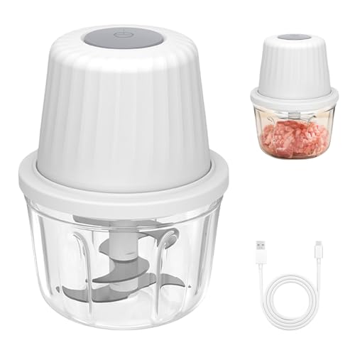 Picadora de cebolla eléctrica 400 ml, cortador de cebolla blanco eléctrico con batería, picadora de verduras con cable de carga tipo C, multipicadora universal para carne picada, carne, cebolla, ajo