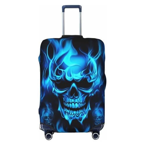 Travel Luggage Cover, High Elasticity Zipper Closure Luggage Suitcase Protector, Anti-Scratch Luggage Case Bag - Fits 19-32 inch Luggages (Skull Blue Flame)