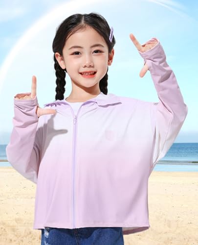 Girls Sun Protection Jacket Kids UPF 50+ Long Sleeve Zip Up Hoodie Jacket Cooling Shirt，4-14 Years2