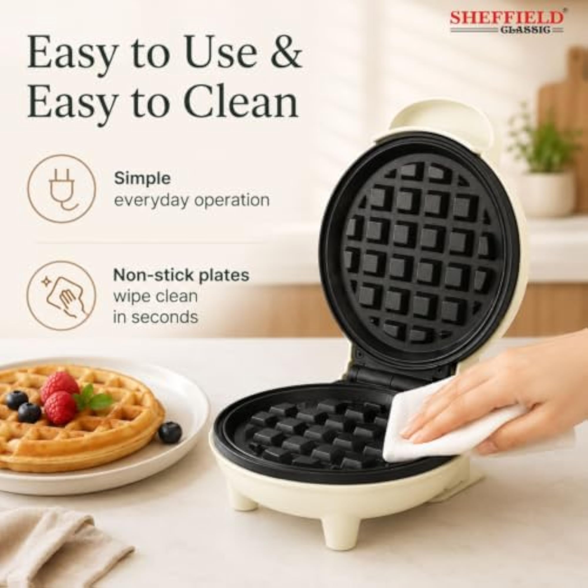 550W Non-Stick Waffle Maker, Electric Snack Maker