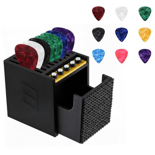 DNTHYRIN Guitar Pick Holder Front Drawer Storage Case with 9 Guitar Picks Guitar Pick Case for Musicians and Collectors Compact Desktop Accessory
