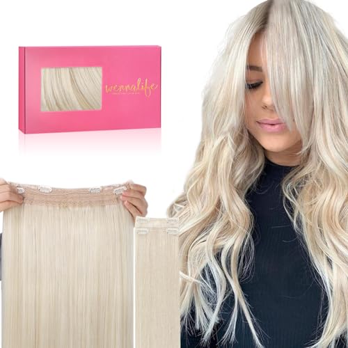 Image of WENNALIFE Wire Hair Extensions Real Human Hair 22 inch 150g Platinum Blonde Remy Hair Invisible Transparent Wire Straight Reusable Natural Looking Easy to Apply Reusable for Volume and Length
