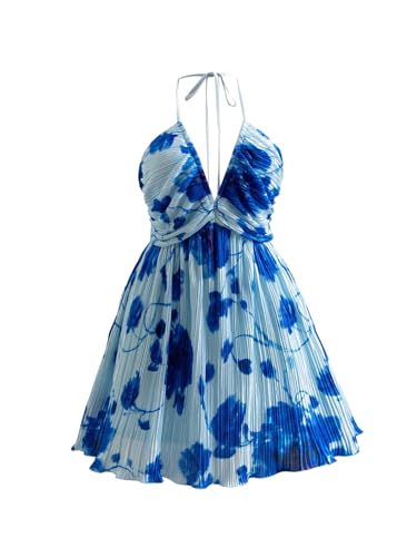 Floerns Women's Plus Size Tie Dye Halter Dress Sleeveless Ruched A Line Mini Dresses