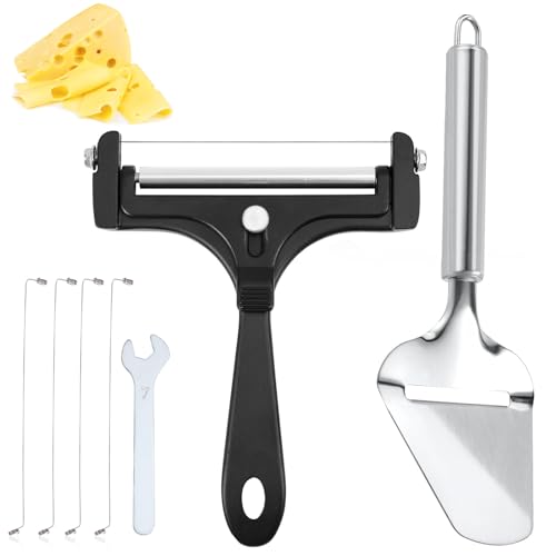 Gosknor Käseschneider, Edelstahl Handgerät Käseblockschneider mit 4 Zusätzlichen Drähten & Schaufel & Schraubenschlüssel Verstellbar Lebensmittelschneider für Butter Mozzarella Cheddar