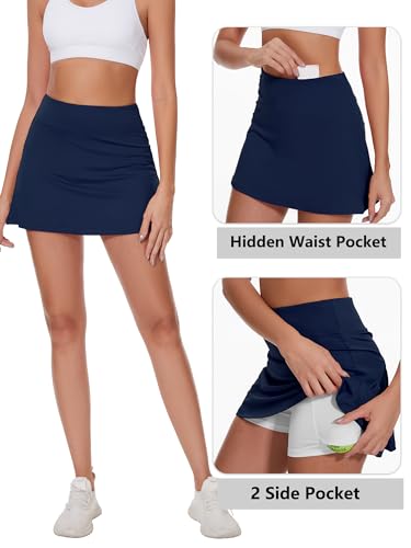 Image of Ibeauti Womens Back Pleated Athletic Tennis Skorts Golf Skirts with 3 Pockets Mesh Shorts for Running Active Workout