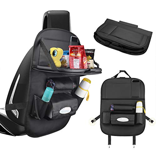 CNXUS Organisateur de Voiture, Protecteur Arrière de Siège Auto, Kick Mats Imperméable avec Table à Manger, Protection Siege Imperméable avec Multi-Poches Rangements et Support pour Tablettes, 1PC