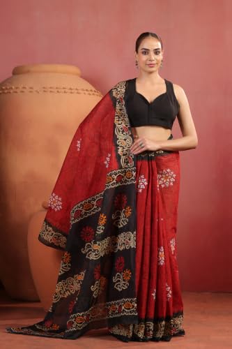 Image of TAMAIRA FASHION Mulmul Pure Cotton Saree For Woman Batik Printed |Office Wear Daily Wear Sarees For Women Without Blouse Piece