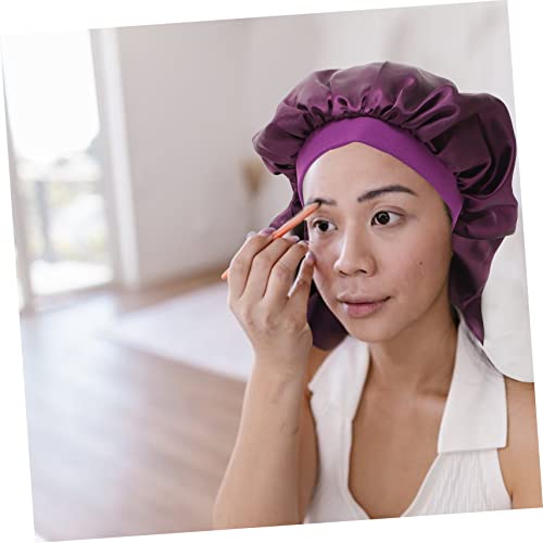 Bonnet de satin long Mobestech pour femmes avec large bande élastique extensible pourpre