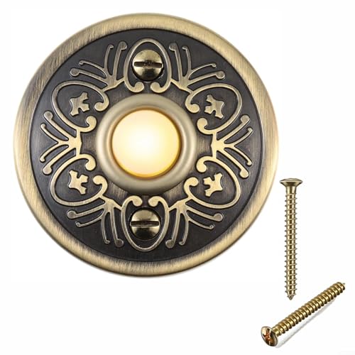 CWOQOCW Botón de timbre de bronce con cable de bronce, resistente a la intemperie, redondo, de metal, botón pulsador para el frente del hogar