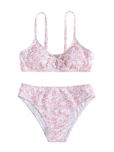 Image of QJQ Girl's 2 Piece Swimsuits Disty Floral Ring Linked Bathing Suit Cute Bikini Sets