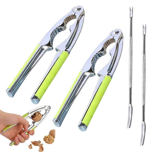 2 PCS Nutcrackers, Multifunctional Nut Cracker, Heavy Duty Nut Crackers with Non-Slip Handle and Fork, Nut Crackers for Pecan Walnut Almonds, Hazelnuts, Pistachios