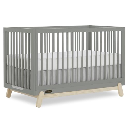 Image of Dream On Me Hygge 5-in-1 Convertible Full-Size Baby Crib in Sea Grass & Vintage Oak, GreenGuard Gold & BSA, Converts to Toddler, Day & Full-Size Bed, Adjustable Mattress Heights, Modern Nursery