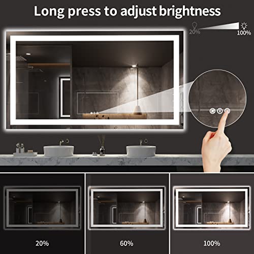 Image of LOAAO 72X40 LED Bathroom Mirror with Lights, Anti-Fog, Dimmable, Backlit + Front Lit, Lighted Bathroom Vanity Mirror for Wall, Memory Function, Tempered Glass, ETL Listed