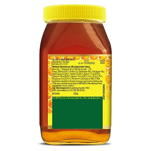Image of Dabur Honey - 250g | 100% Pure | World's No.1 Honey Brand with No Sugar Adulteration | For Fitness & Health | Natural Immunity Booster | 100% Indigenous | Rich in Antioxidants & Minerals