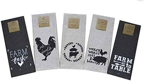 Twisted Anchor Trading Company Set of 5 Cute and Funny Farmhouse Kitchen Towels - Farm Kitchen Towels Dark Linen and Black Kitchen Towels Gift Set - Comes in Organza Gift Bag