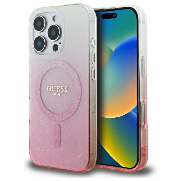 CG MOBILE Guess GUHMP16LHGRCELP Coque pour iPhone 16 Pro 6,3" Rose Rigide IML Glitter Gradient