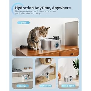 Wireless Cat Water Fountain Battery Operated Stainless Steel Pet Fountain Automatic Cordless Water Dispenser Indoor Metal Faucet Bottle for Drinking Rechargeable Dog Water Bowl  Cucciolini Doodles Wireless cat water fountain battery operated stainless steel pet fountain automatic cordless water dispenser indoor metal faucet bottle for drinking rechargeable dog water bowl   cucciolini doodles