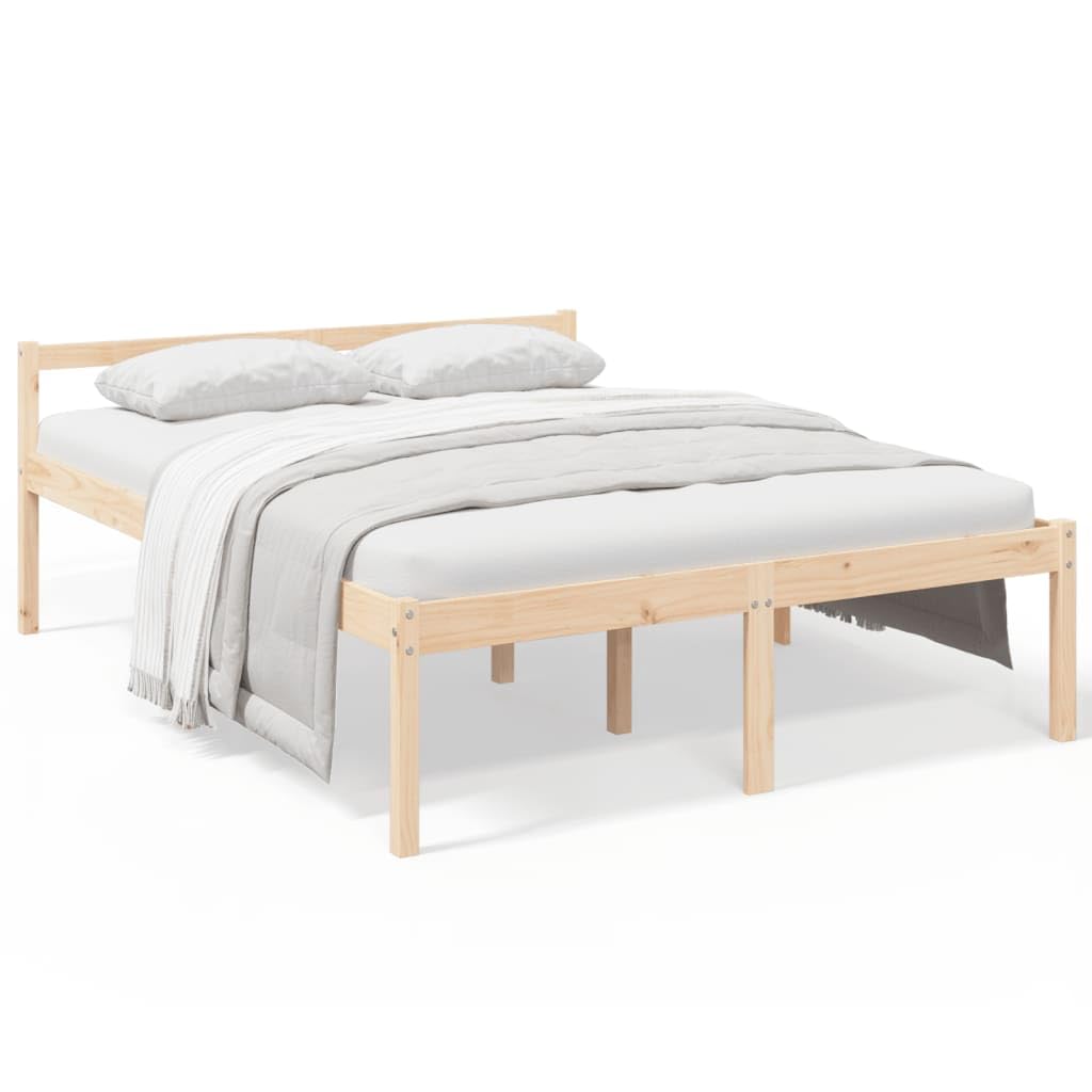 Massivholz Kiefer Seniorengerecht 45 cm Sitzhöhe Schlafzimmer Modern Braun | Seniorenbett 160x200 cm Massivholz Kiefer Bettgestell mit Kopfteil Hohe Sitzhöhe Stauraum Kiefernholz