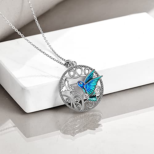 S925 Sterling Silver Hummingbird Pendant Necklace With Moring Glory Flower Bird Jewelry Gift For Women Blue Green #TOP2