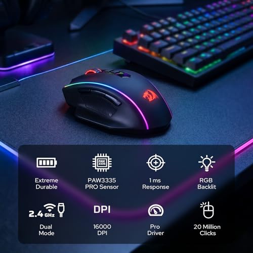Image of Redragon M686 Wireless Gaming Mouse, 16000 DPI Wired /Wireless Gamer Mouse with Professional Sensor, 45-Hour Reliable Power Capacity, Customizable Macro and RGB Backlight for PC /Mac /Laptop