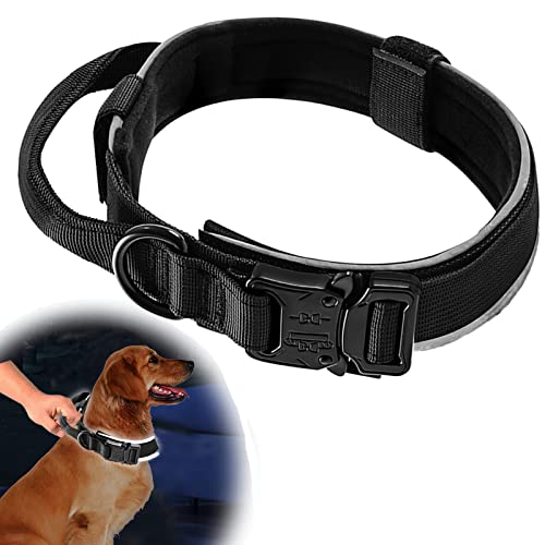 Reflechissant Colliers Tactiques pour Chien, Large Collier de Chien Tactique avec Poignée de Commande Collier Réglable Militaire en Nylon,Collier Boucle en Métal Chien Cover
