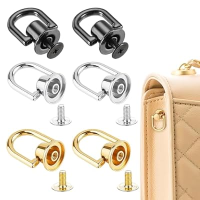 6 rivetti a vite con anello a D, rivetti per pelle, anelli a D in metallo girevoli a 360°, rivetti cavi con punzone e vite per portafogli in pelle, borse, cinture, lavori di pelletteria fai da te