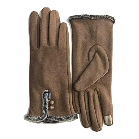Fleece Winter Gloves Ladies Touch Screen Thick Thermal Glove Comfy Soft Ladies Gage Gaunlet Gloves UK One Size(Beige Gloves Cover