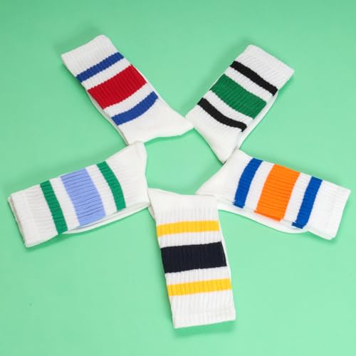 5 Pairs Retro Striped Crew Socks for Women Novelty Socks Vintage Calf Casual Sporty Comfort4