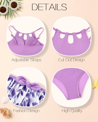 Image of Redair Girls Swimsuit One Piece Swimwear with Tropical Printed Cover Up Skirt Girls Bathing Suits Set 7-16 Years
