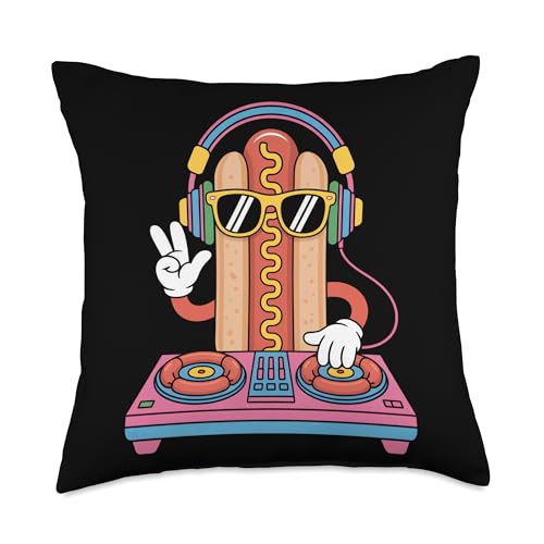 Dj Food Headphones Hotdog Music Vibes Throw Pillow