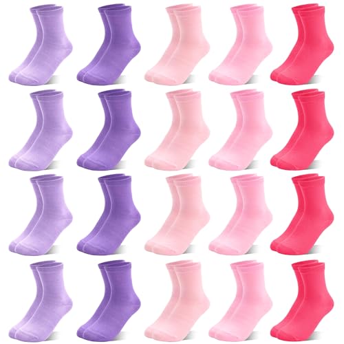 SPTRAMLE - Girls Crew Socks, 20 Pairs Mid Cut Socks for Toddler Kids Girls Boys(7-10 Years), Pink Athletic Mid Calf Socks