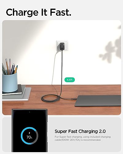 Spigen for USB C Charger, GaN 651 65W PD 3.0 PPS Super Fast Charging 2.0 Compatible with iPhone 17 Galaxy S25 Ultra Galaxy Book 3 360 MacBook Air Laptop Adapter Cable Included/Foldable Plug - White image 3