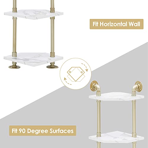 Ivinta Corner Bookshelf With Storage, Wall Mount Pipe Shelves, White Corner Shelf Stand, Gold Metal Décor Bookcase, Modern Shelf Organizer Display Stand Rack For Bedroom, Bathroom, Living Room #TOP7
