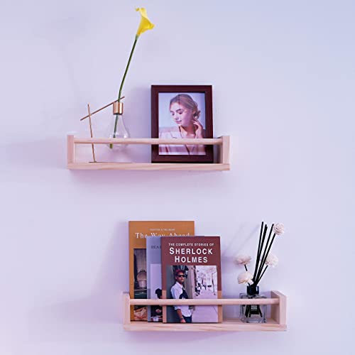 Pmlyq 2 Pack Wood Floating Nursery Shelves,Kitchen Spice Rack,Book Shelf Organizer (Natural Wood No Paint) #TOP4