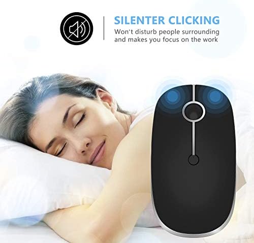 Wireless Bluetooth Mouse, Multi Device 2.4G USB & Bluetooth 4.0 Mouse, 1000-1600-2400 Adjustable DPI, Optical Silent Mice for ipad Mac Computer Laptop PC Tablet, Black and Silver