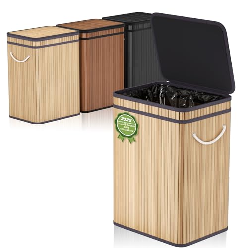 Mihoho Grande poubelle de 80 litres/21 gallons avec couvercle, poubelle en bambou, poubelle extérieure/poubelle pour la maison, le bureau, la salle de bain,...