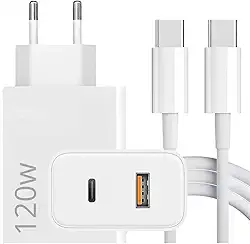 Carregador Super Turbo 120W Tipo C Porta Dupla (USB-C + USB-A) + Cabo USB C de 1m, Compatível com Iphone,Ipad,Android, Tablets, Notebooks Ultra Rapido Premium